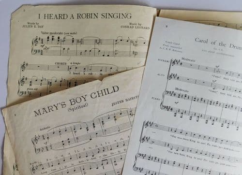 Christmas sheet music Marys Boy Child I Heard a Robin Singing Carol of the Drum